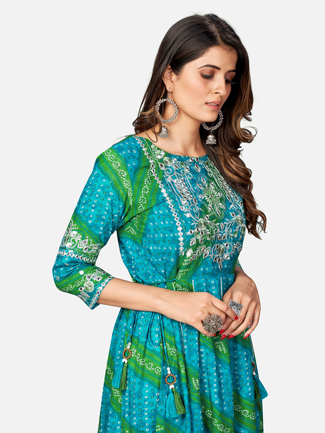 Sky Blue Embroidered Anarkali Rayon Kurta