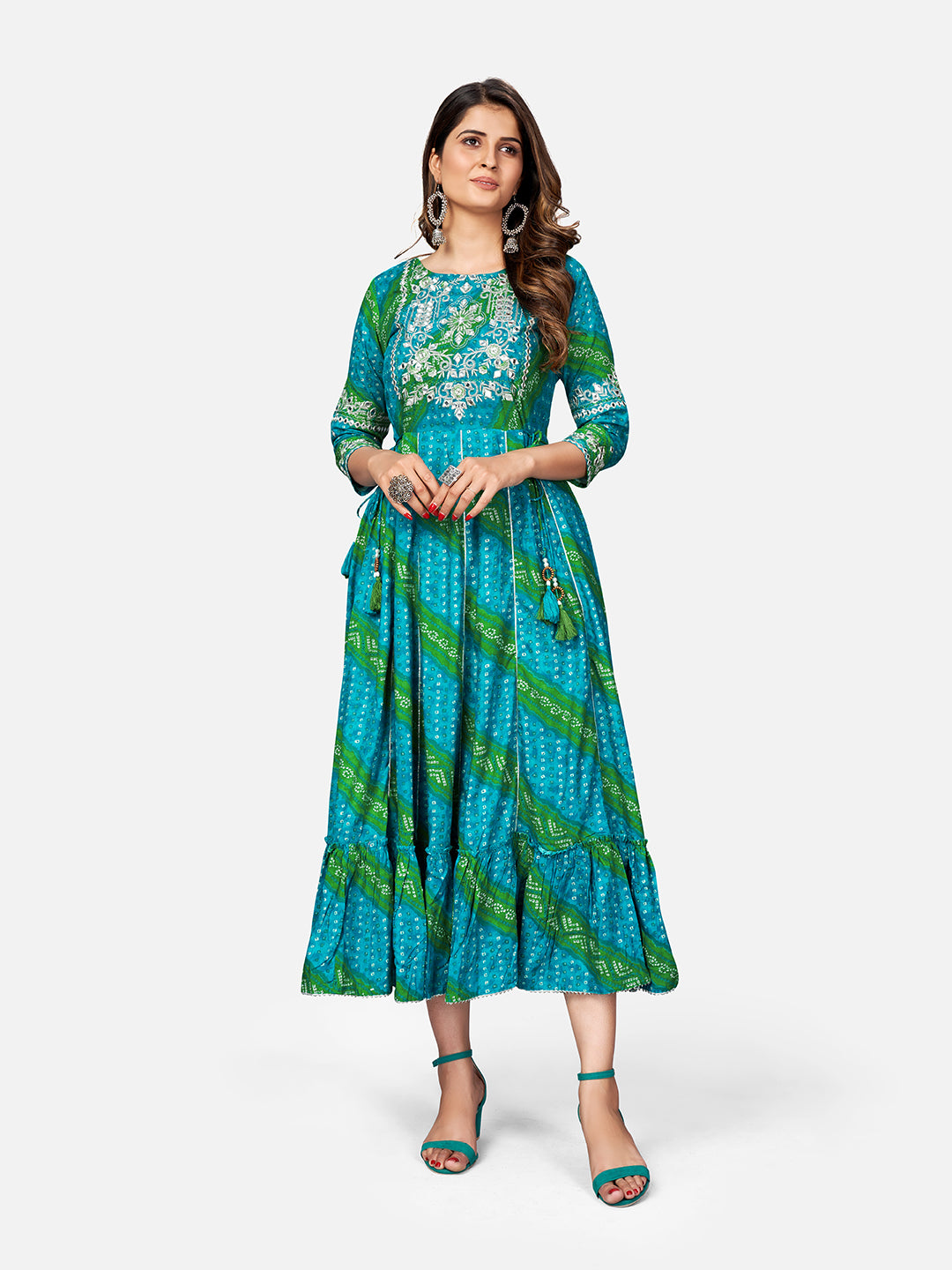 Sky Blue Embroidered Anarkali Rayon Kurta