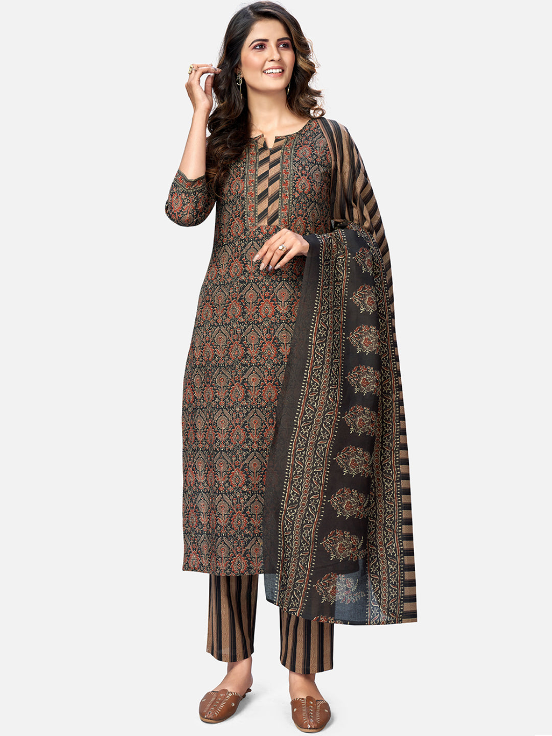 Brown Straight Cotton Kurta Set