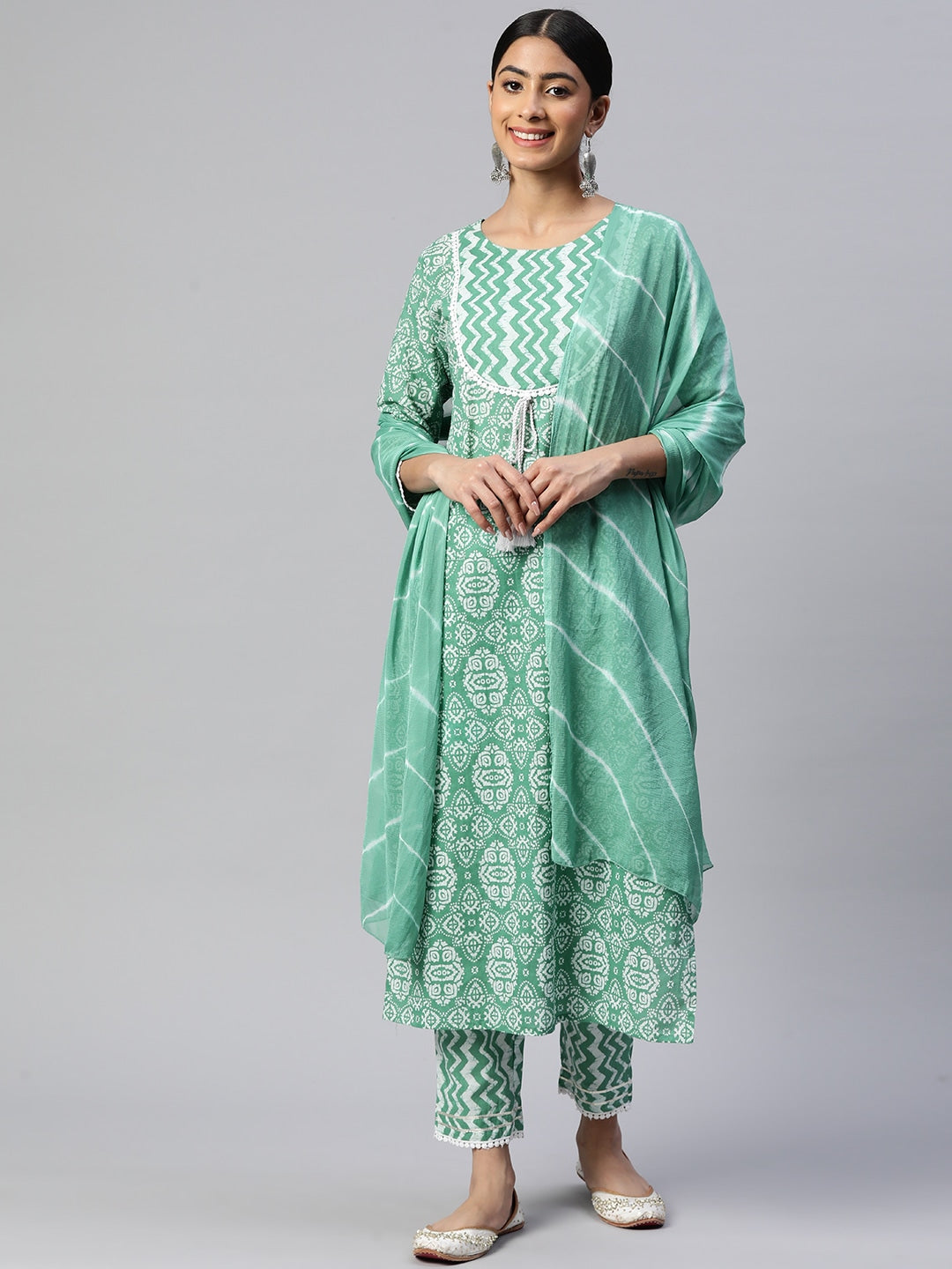 Sea Green Straight Cotton Kurta Set