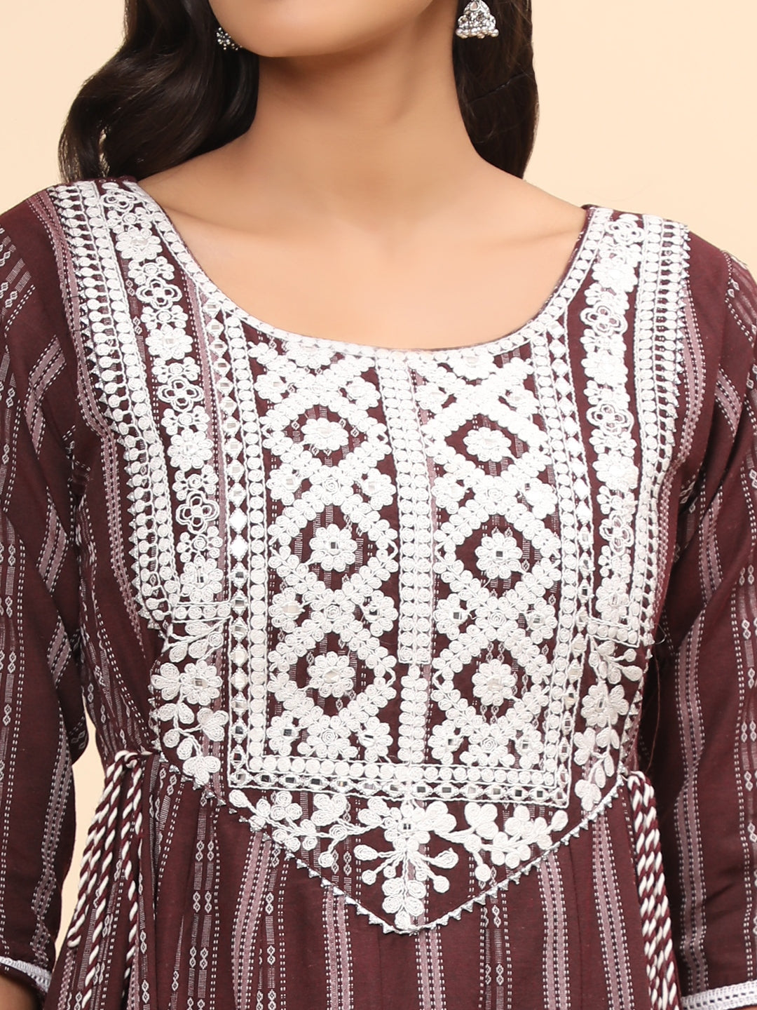 Purple Embroidered Anarkali Cotton Kurta