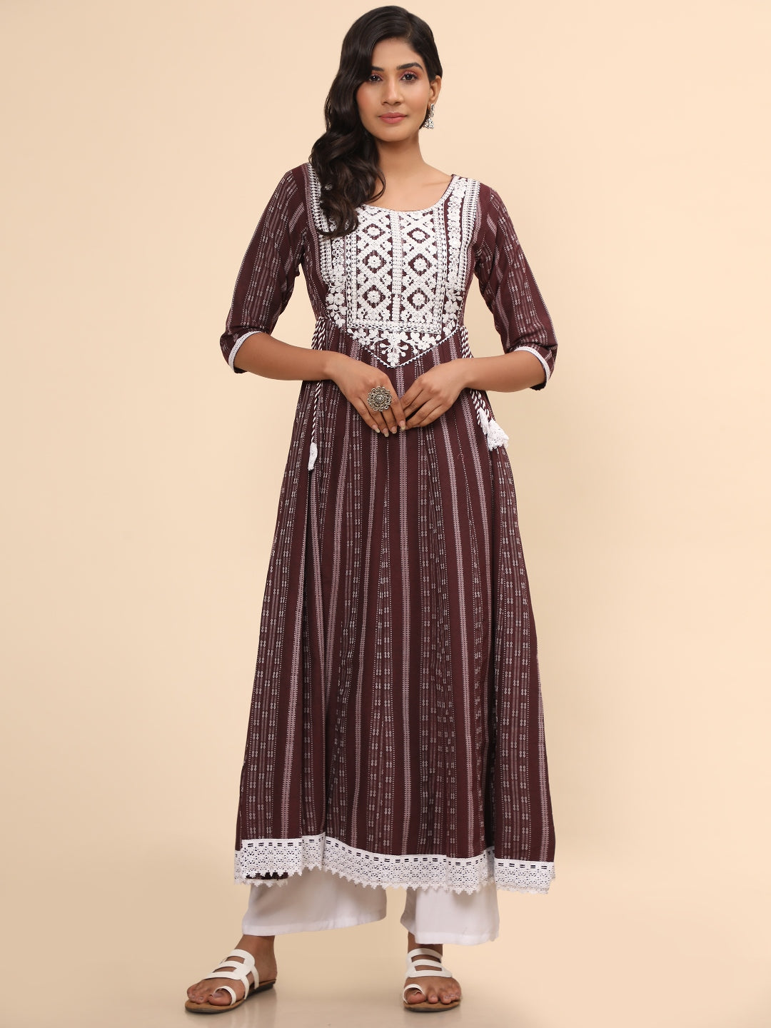 Purple Embroidered Anarkali Cotton Kurta