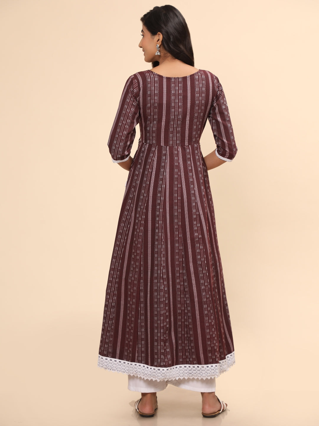 Purple Embroidered Anarkali Cotton Kurta