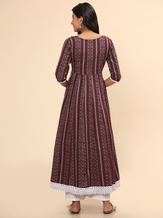 Purple Embroidered Anarkali Cotton Kurta