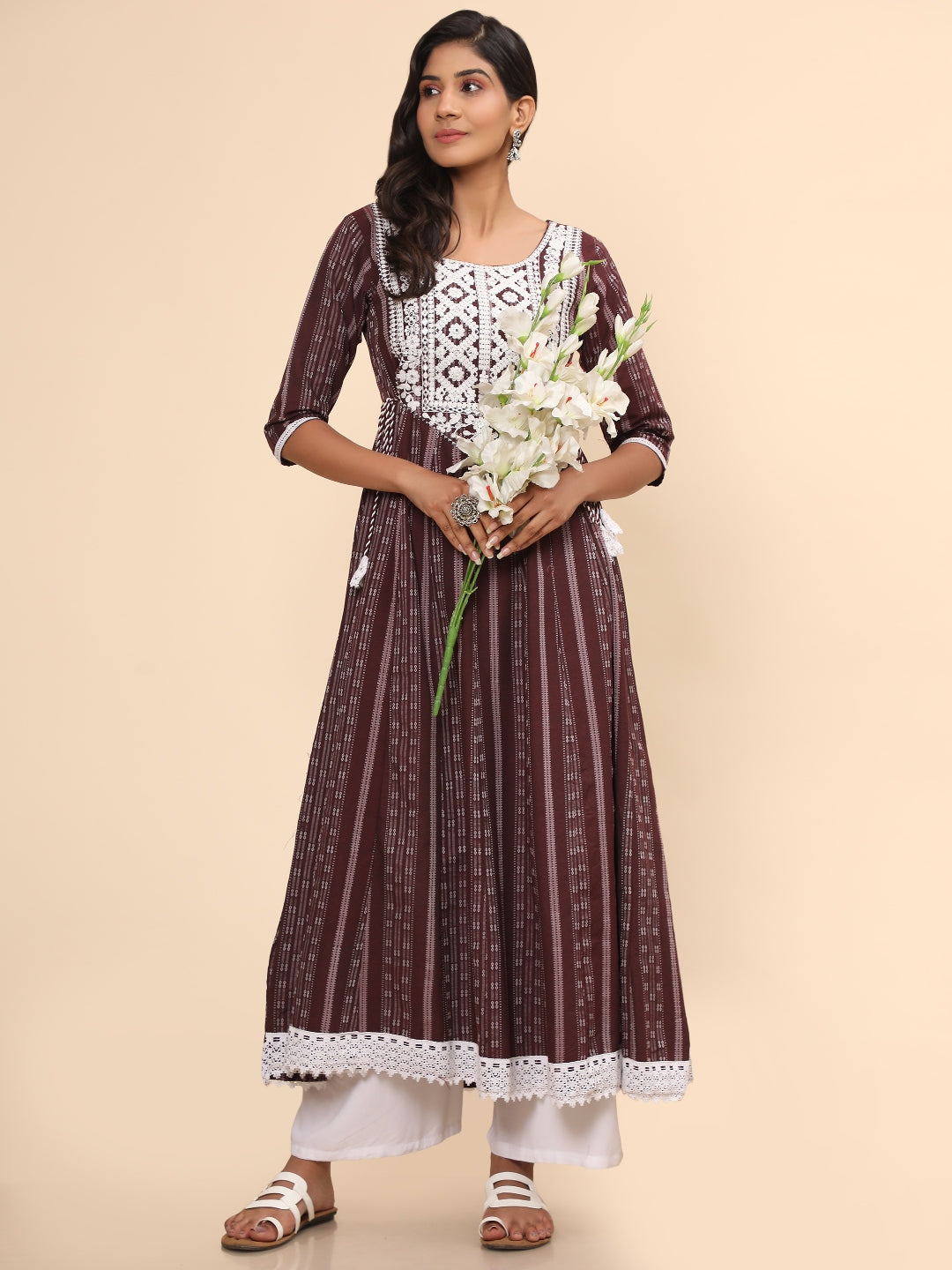 Purple Embroidered Anarkali Cotton Kurta