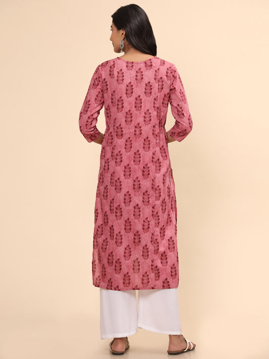 Pink Printed Asymmetric Cotton Kurta