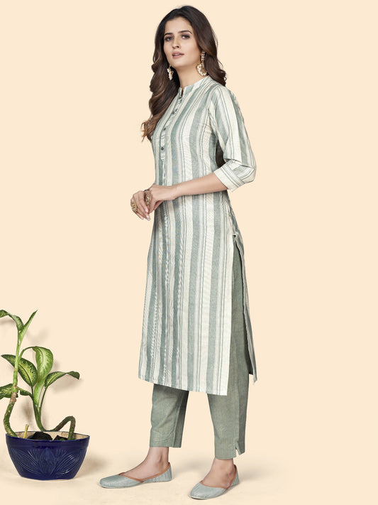 Pista Straight Cotton Blend Kurta With Pant