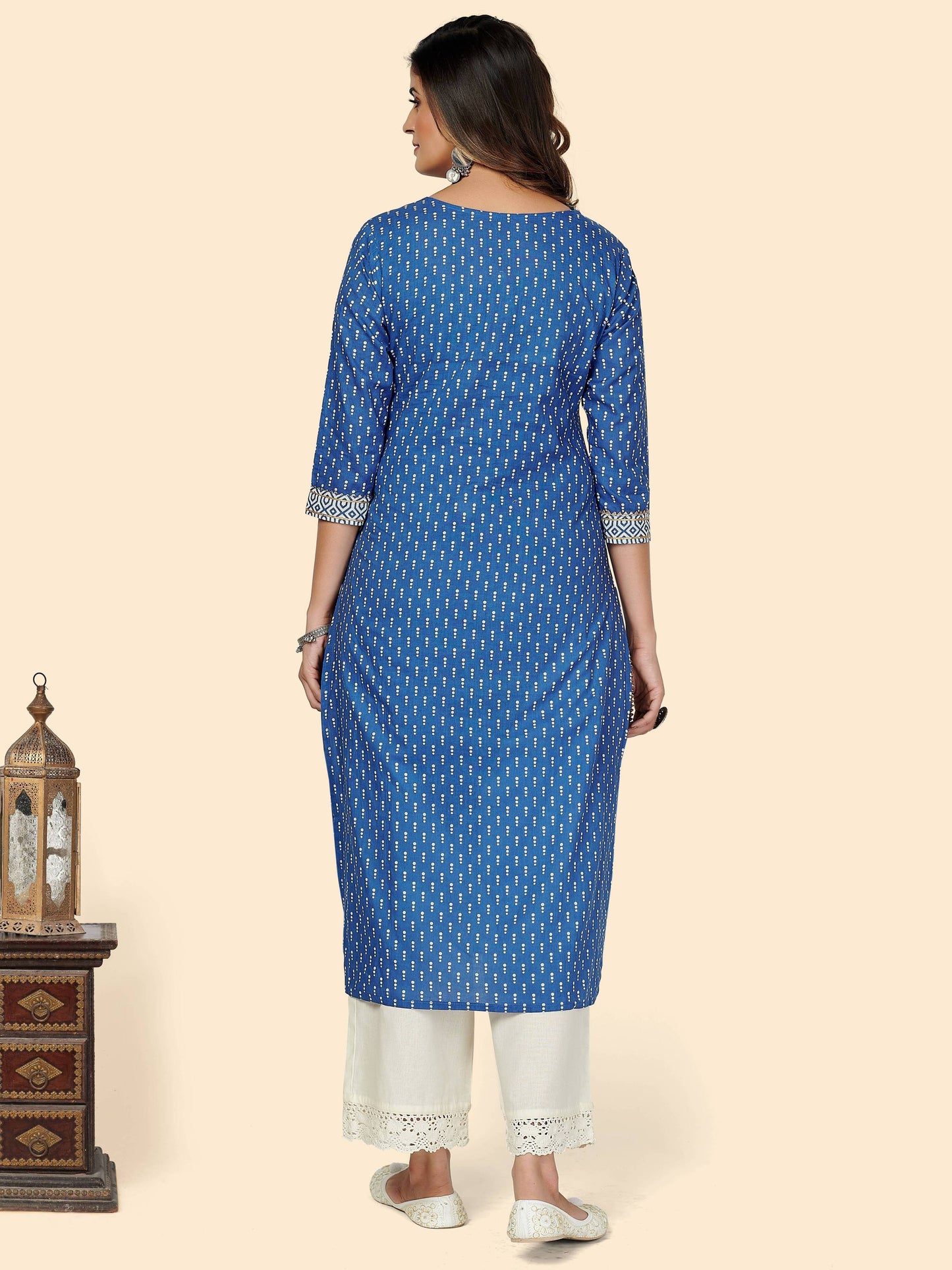 Blue Embroidered Straight Cotton Kurta