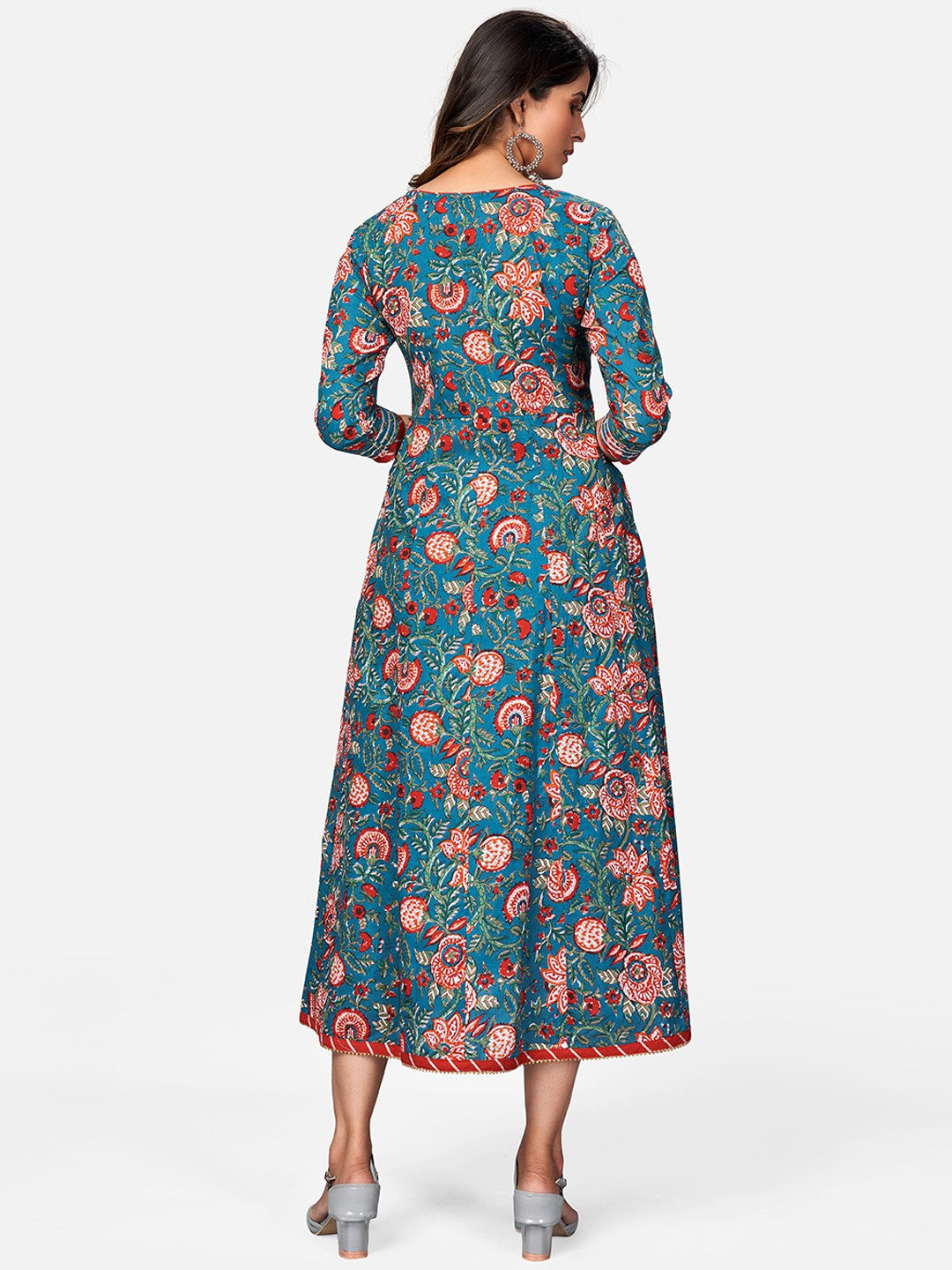 Turquoise Gota Patti Anarkali Cotton Kurta