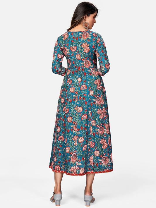 Turquoise Gota Patti Anarkali Cotton Kurta