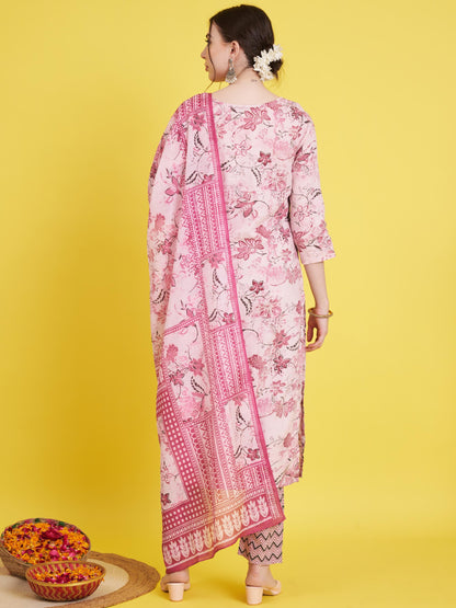 Purple Printed Straight Rayon Kurta Set