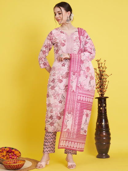 Purple Printed Straight Rayon Kurta Set