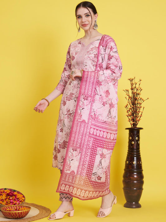 Purple Printed Straight Rayon Kurta Set