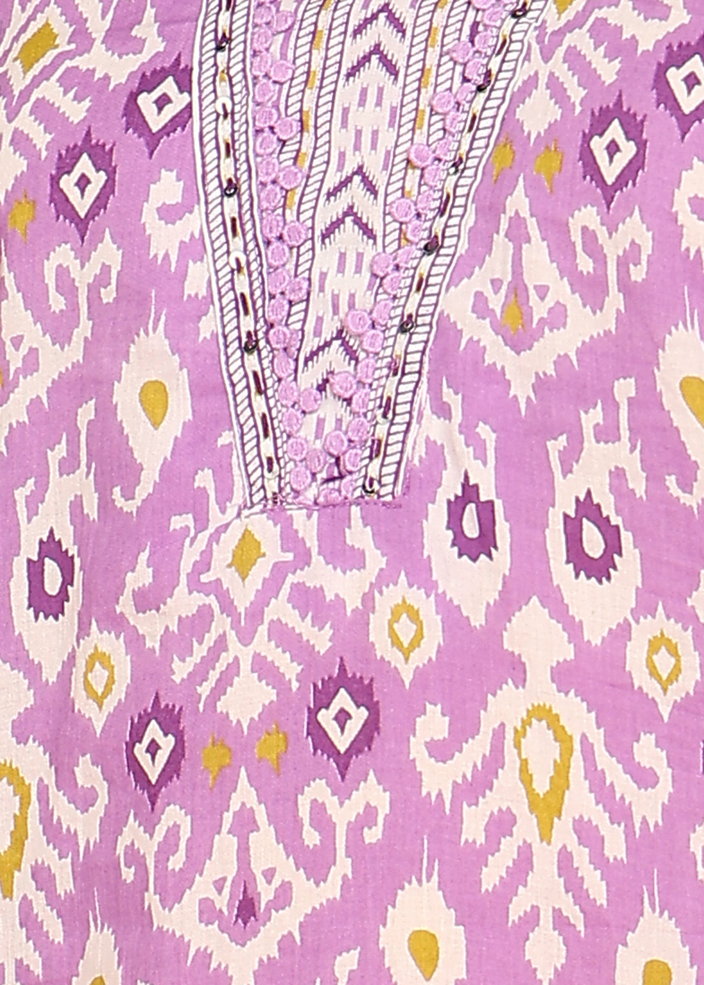 Lavender Geometric Printed Straight Cotton Stitched Kurta, Pant With Dupatta