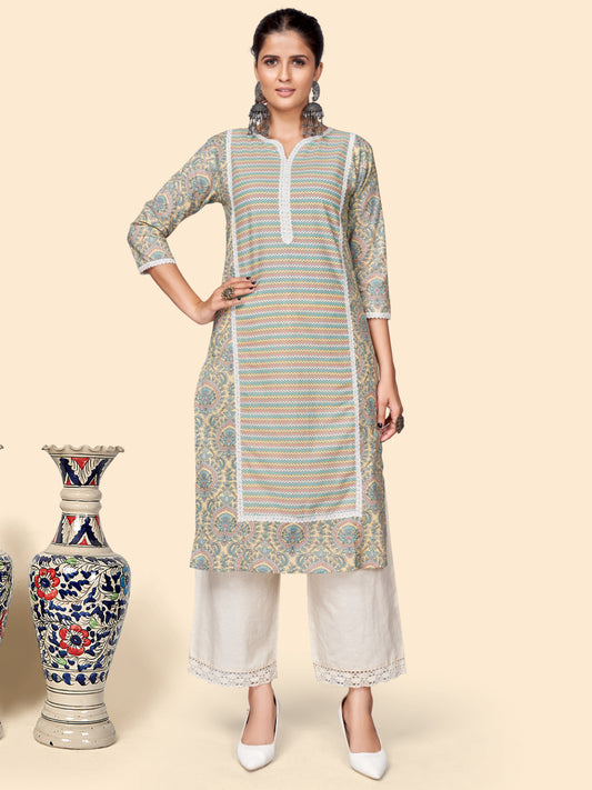 Multicolor Printed Straight Cotton Kurta