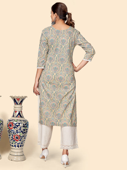 Multicolor Printed Straight Cotton Kurta