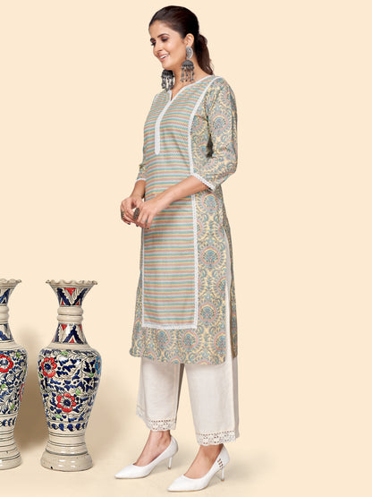 Multicolor Printed Straight Cotton Kurta