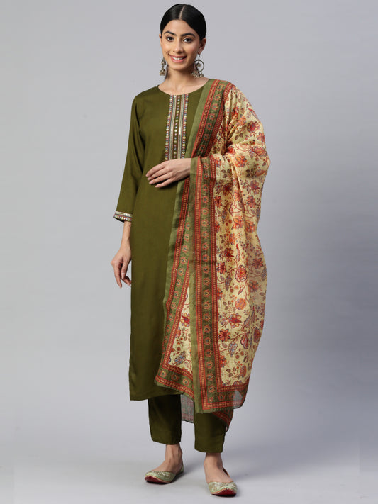 Mehendi Green Straight Rayon Kurta Set