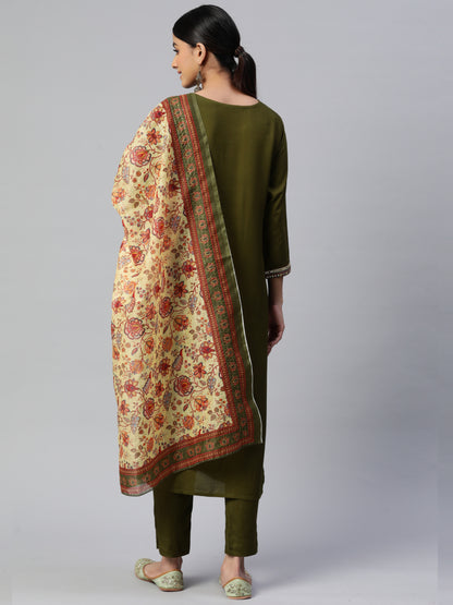 Mehendi Green Straight Rayon Kurta Set