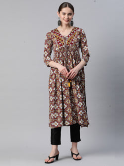 Red Gota Patti Straight Rayon Kurta