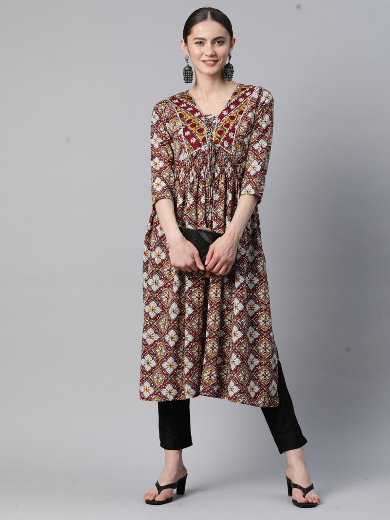 Red Gota Patti Straight Rayon Kurta