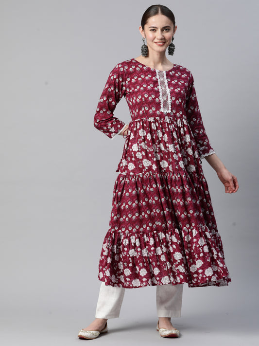 Dark Pink Anarkali Cotton Kurta