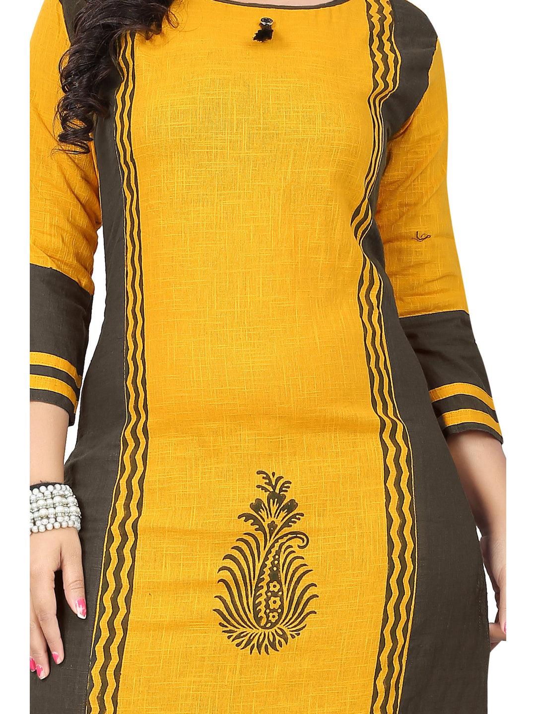 Yellow Cotton Straight Kurti