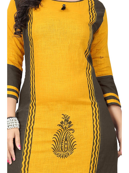 Yellow Cotton Straight Kurti