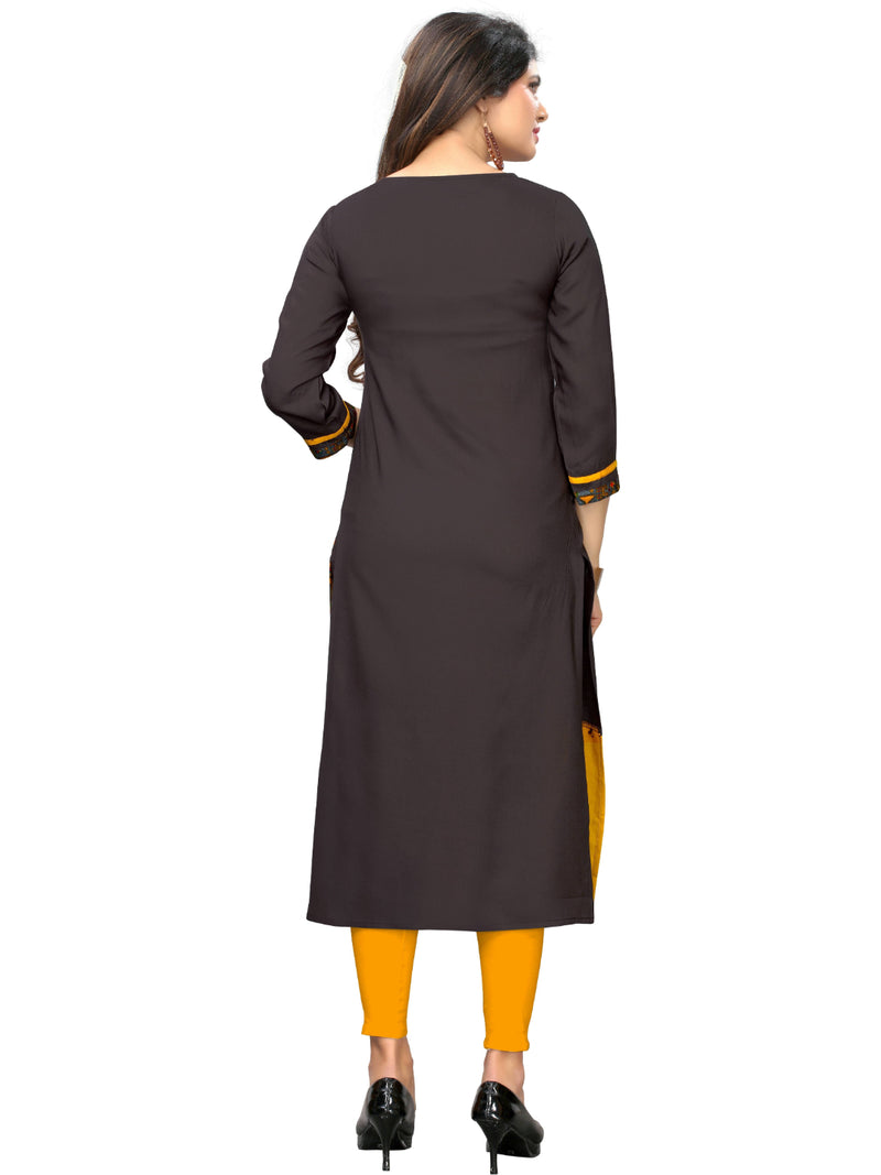 Grey & Yellow Rayon Straight Kurti