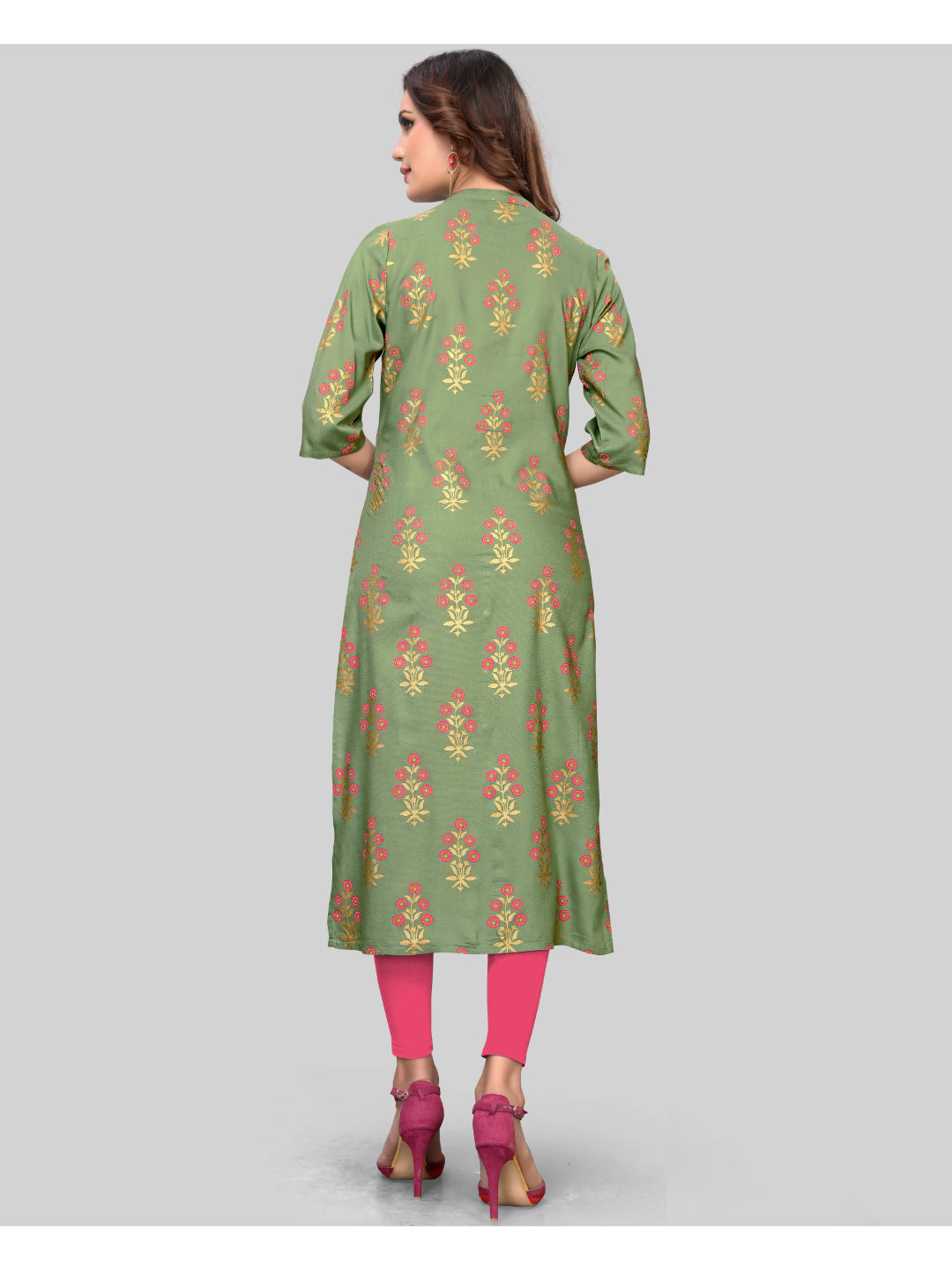 Light Green Printed Rayon Straight Kurti