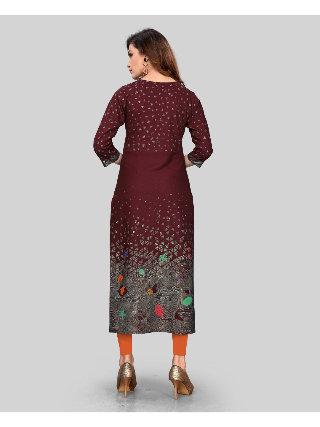 Dark Maroon Printed Rayon Straight Kurti