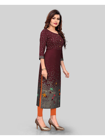 Dark Maroon Printed Rayon Straight Kurti