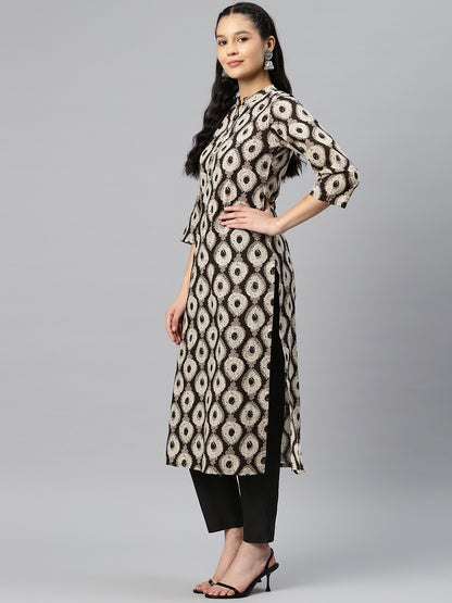 Black Embroidered Straight Cotton Kurta Set