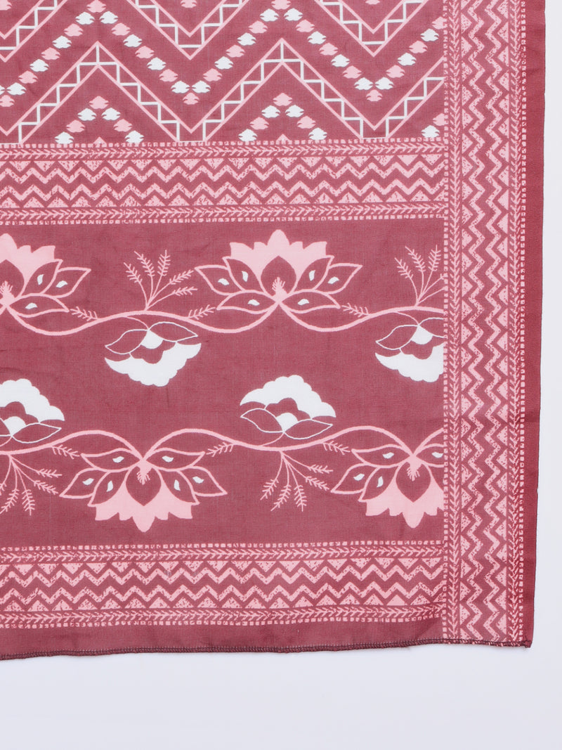Maroon Embroidered Straight Cotton Kurta Set