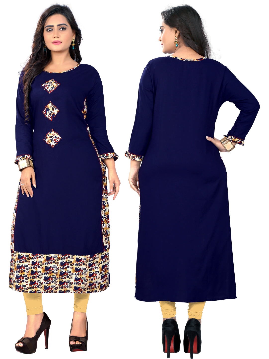 Blue Printed Rayon Straight Kurti