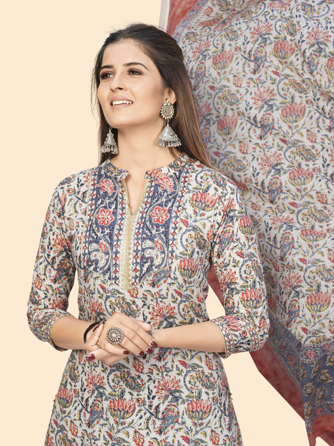 Light Blue Embroidered Straight Cotton Kurta Set