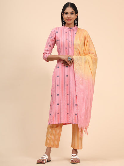 Baby Pink Printed Straight Cotton Blend Kurta Set