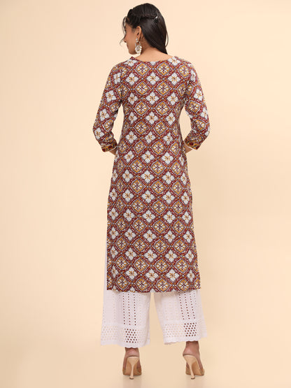 Red Printed Straight Cotton Kurta
