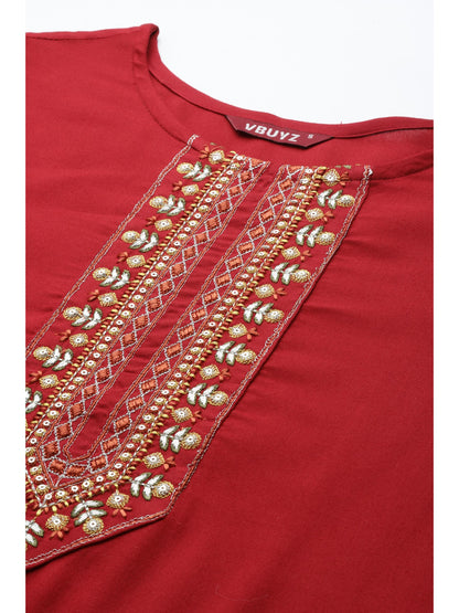 Red Straight Rayon Kurta Set