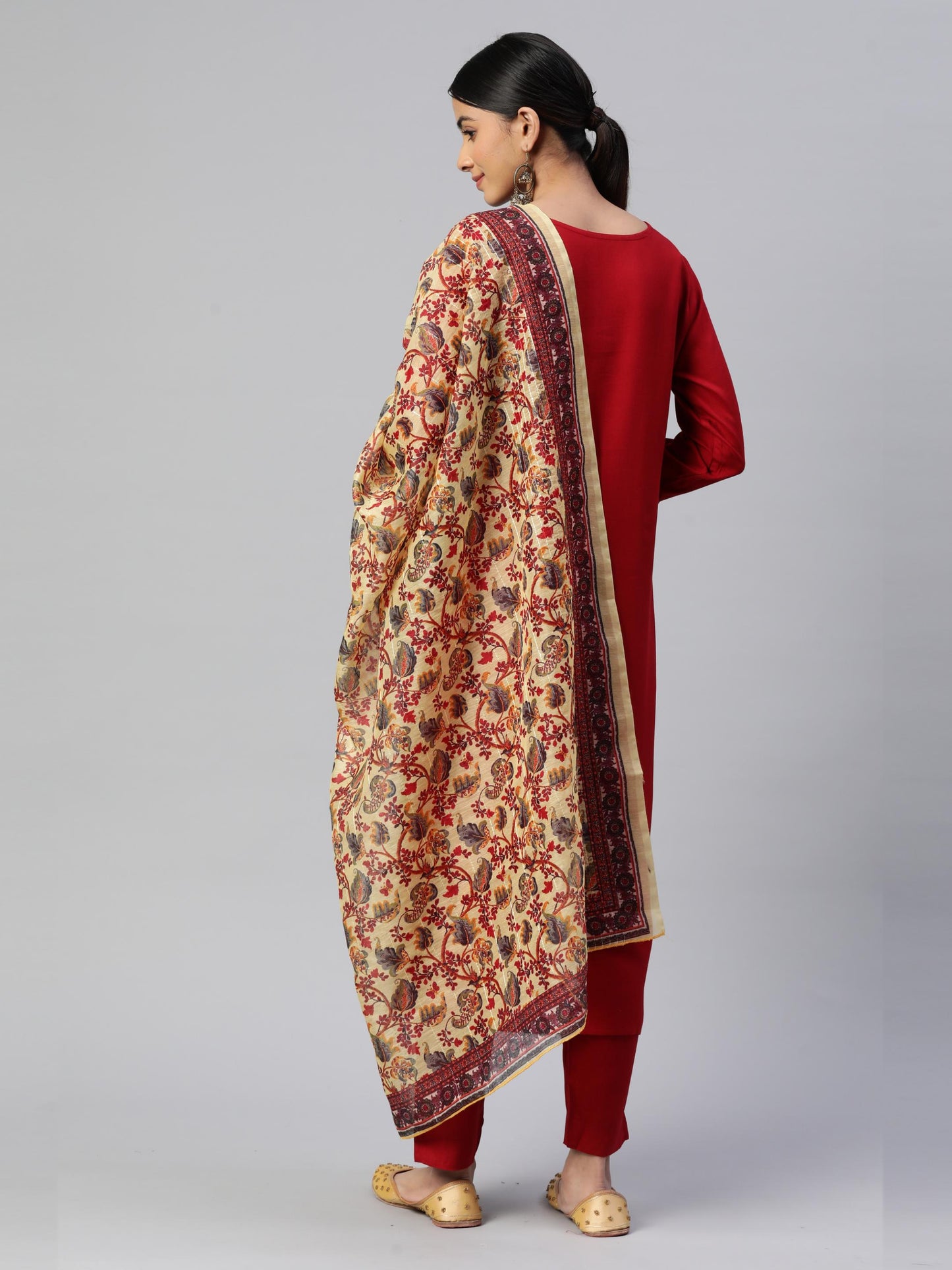 Red Straight Rayon Kurta Set