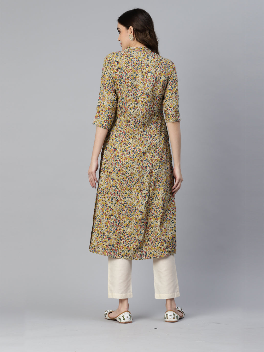 Yellow Rayon Floral Print A-Line Kurta