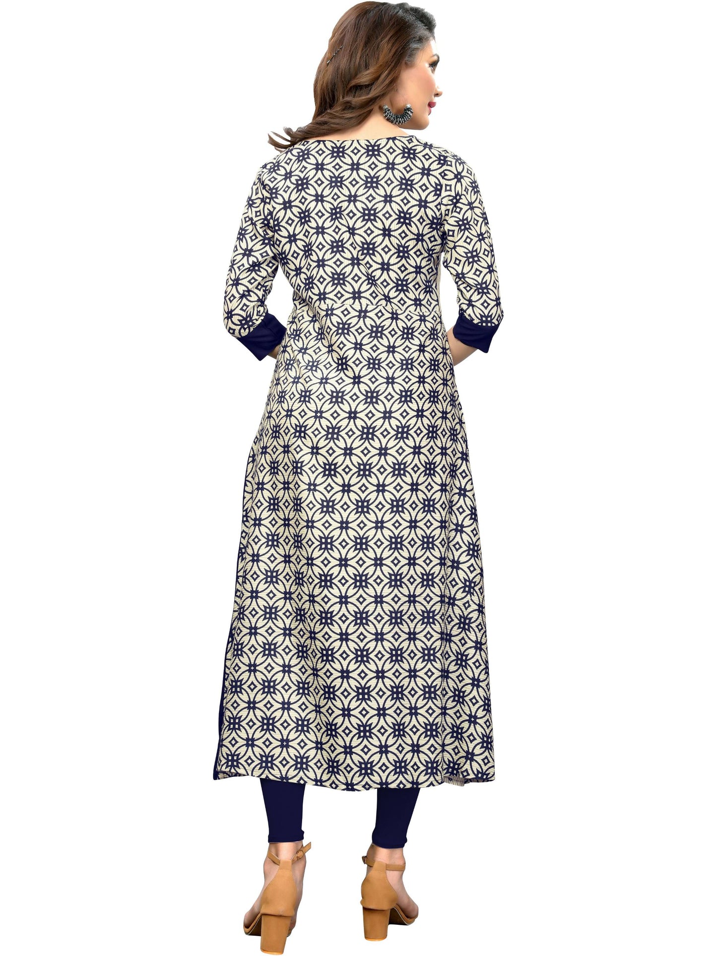 Blue & White Color Rayon Straight Kurti