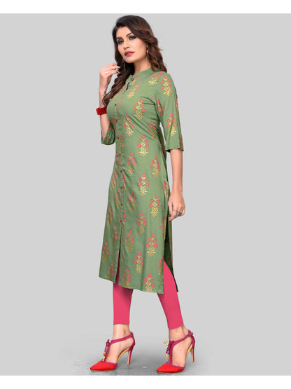 Light Green Printed Rayon Straight Kurti