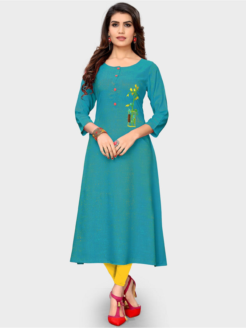 Plus Size Georgette Embroidery Kurti In Sky Blue Colour - KR2710989