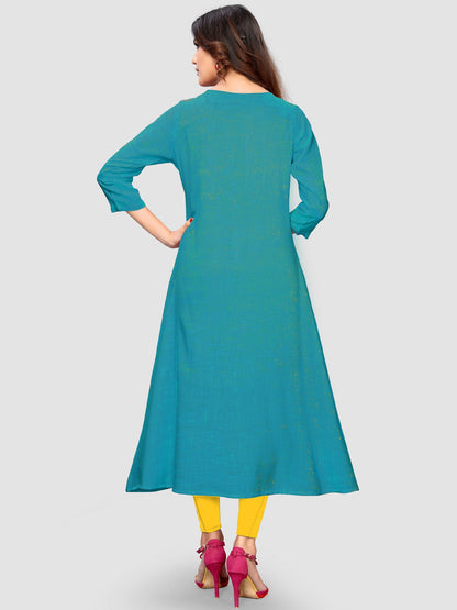 Sky Blue A-line Rayon Kurti