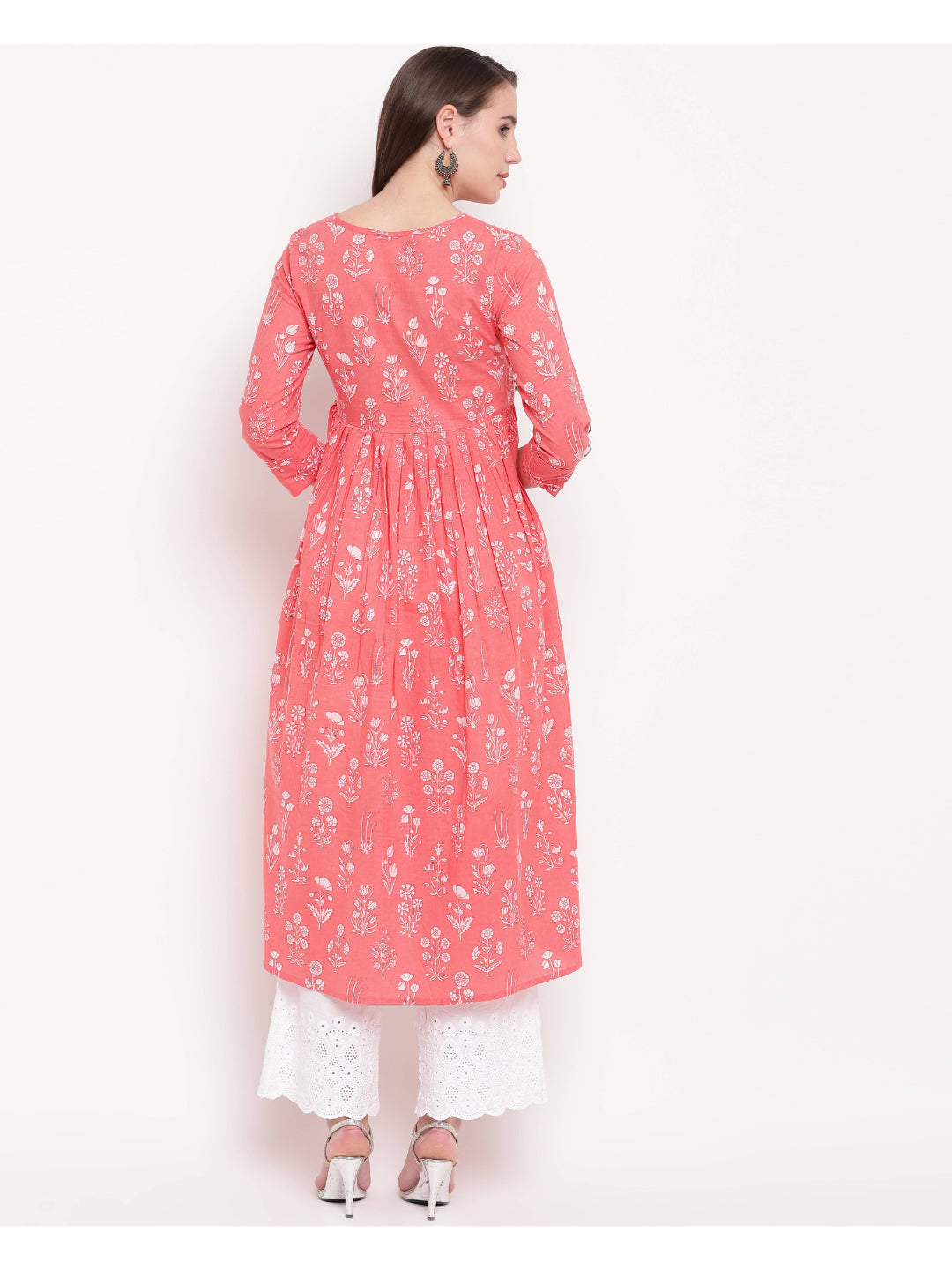 Light Pink Printed Anarkali Cotton Kurti