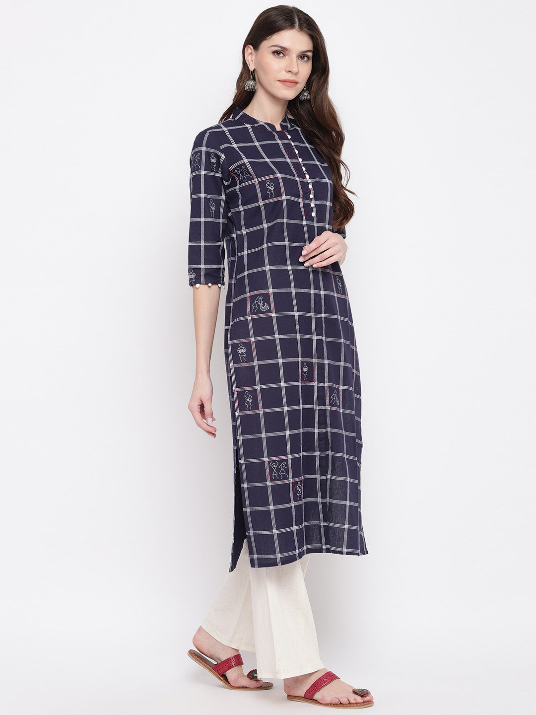 Navy Blue Printed Straight Cotton Kurti