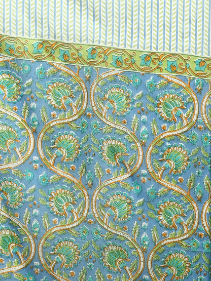 Blue Floral Print Straight Cotton Kurta Set