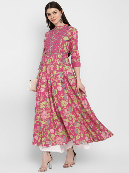 Coral Embroidered Anarkali Cotton Kurta