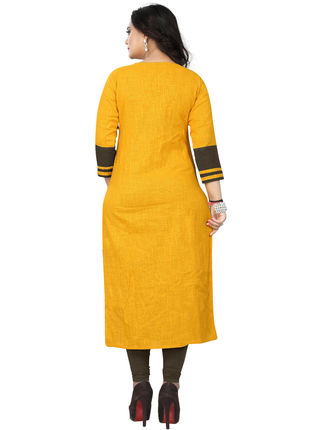 Yellow Cotton Straight Kurti